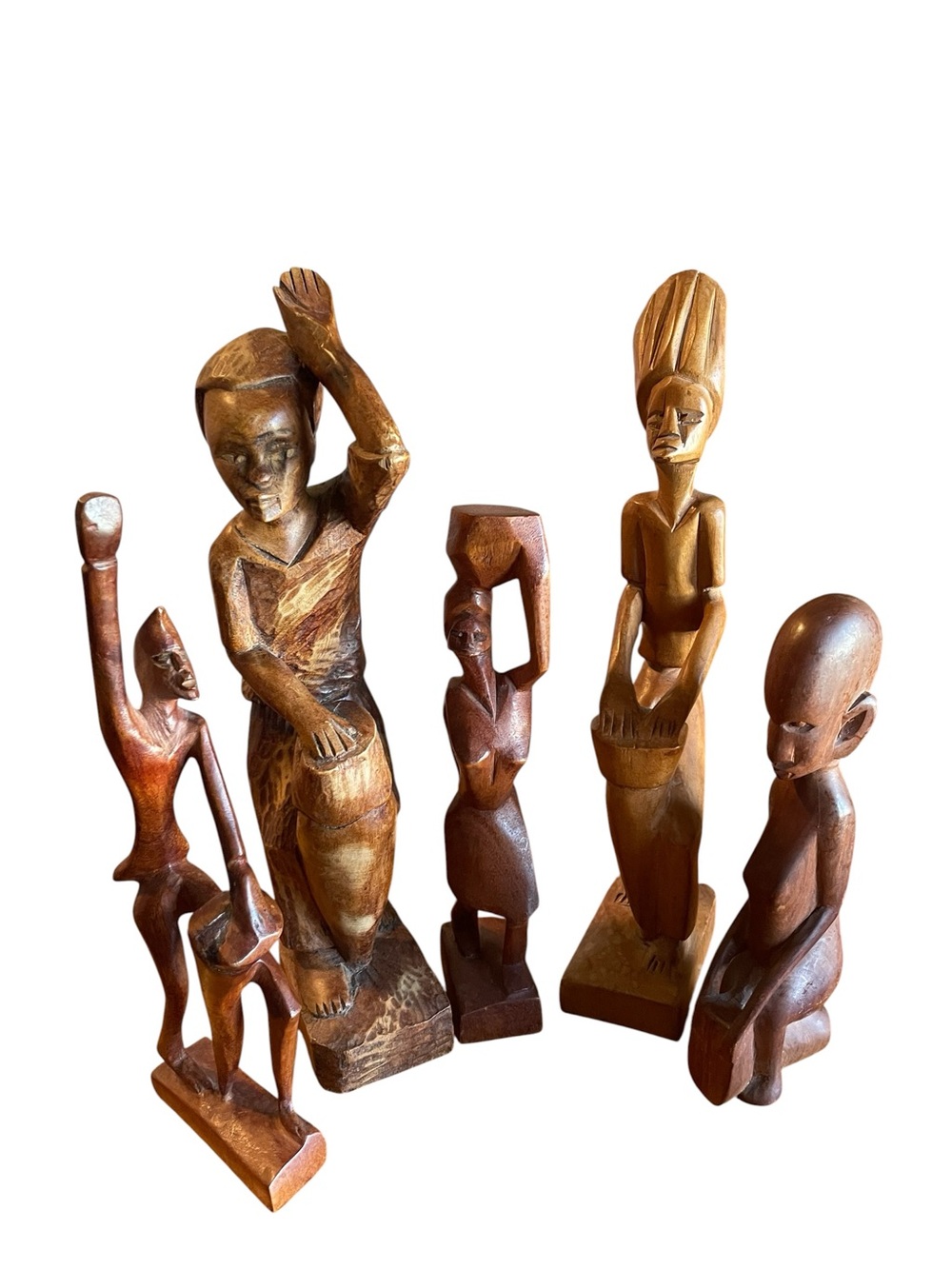 5 wooden hand made figures